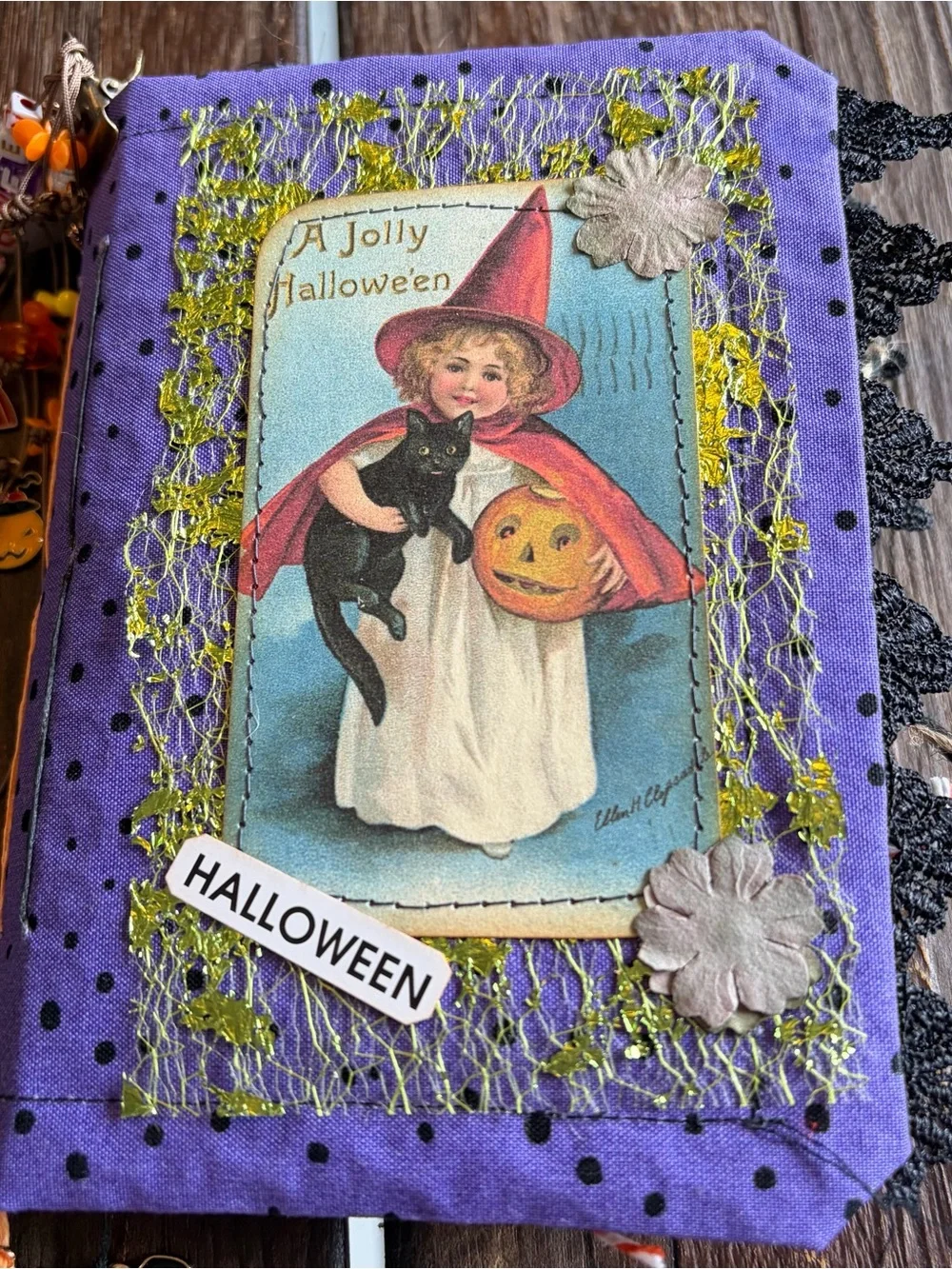 Halloween Junk Journal Small Handmade Decorated 3 Sig Witch Pumpkin Black Cat